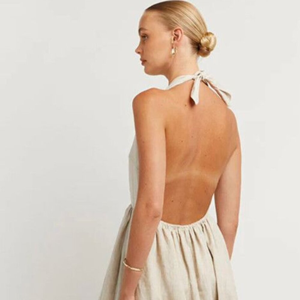 Dissh Natural Linen Halter Dress Size 8